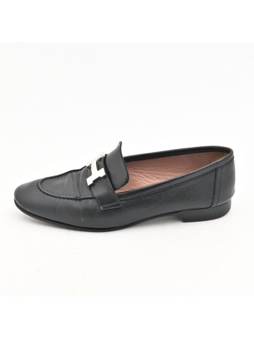 Hermes Loafers Moccasin Paris Black Silver H Leather